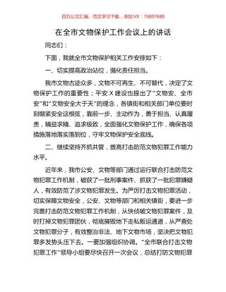 在全市文物保护工作会议上的讲话.docx