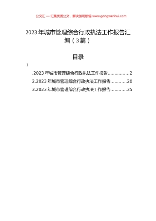 2023年城市管理综合行政执法工作报告汇编（3篇）.docx