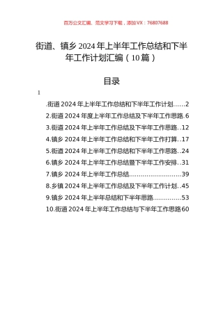街道、镇乡2024年上半年工作总结和下半年工作计划汇编（10篇）.docx