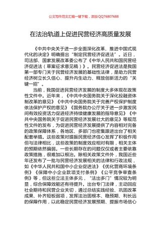 在法治轨道上促进民营经济高质量发展