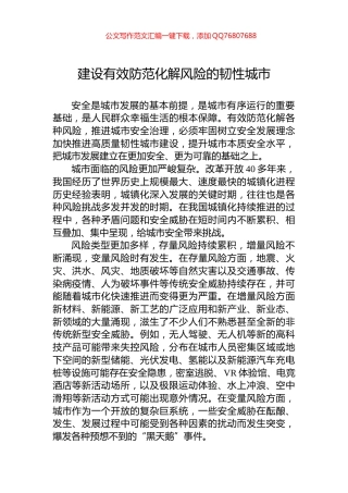 建设有效防范化解风险的韧性城市