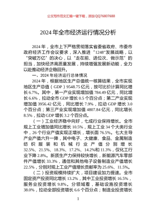 2024年全市经济运行情况分析