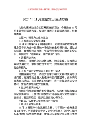 2024年11月主题党日活动方案