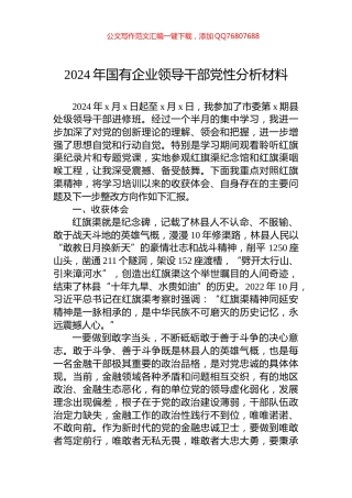 2024年国有企业领导干部党性分析材料