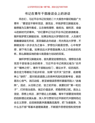 书记在青年干部座谈会上的讲话