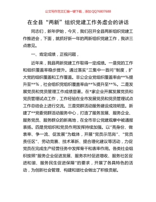 在全县“两新”组织党建工作务虚会的讲话