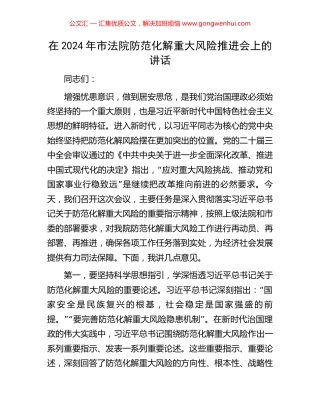 在2024年市法院防范化解重大风险推进会上的讲话