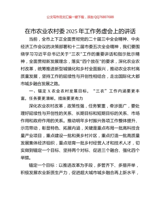 在市农业农村委2025年工作务虚会上的讲话