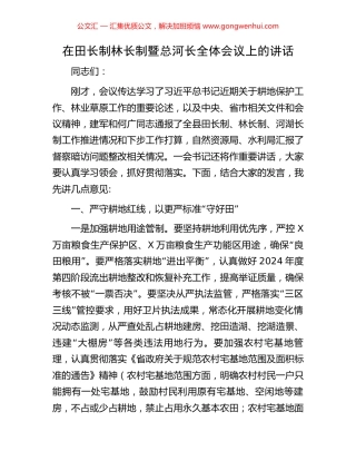 在田长制林长制暨总河长全体会议上的讲话