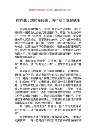 微党课：增强责任感，筑牢安全发展基座