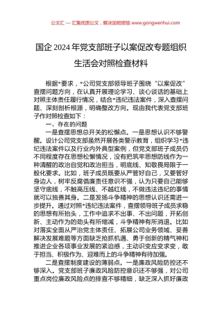 国企2024年党支部班子以案促改专题组织生活会对照检查材料