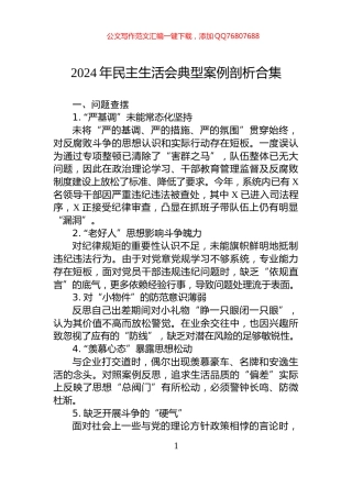 2024年民主生活会典型案例剖析合集