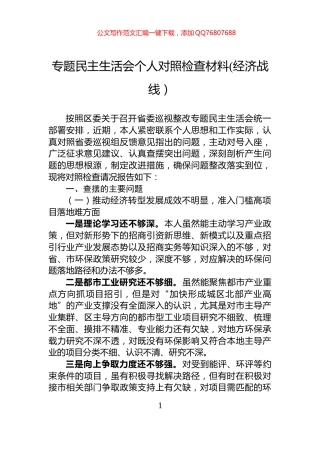 专题民主生活会个人对照检查材料(经济战线）