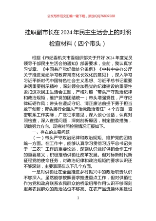 挂职副市长在2024年民主生活会上的对照检查材料（四个带头）