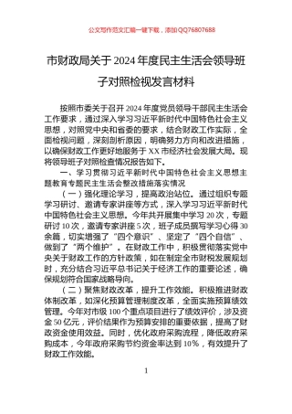 市财政局关于2024年度民主生活会领导班子对照检视发言材料