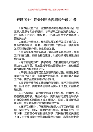 专题民主生活会对照检视问题台账20条