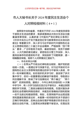 市人大秘书长关于2024年度民主生活会个人对照检视材料（4＋1）