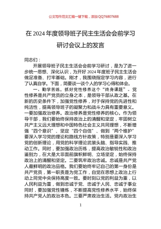 在2024年度领导班子民主生活会会前学习研讨会议上的发言