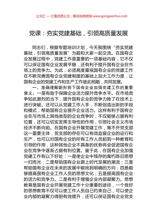 党课：夯实党建基础，引领高质量发展