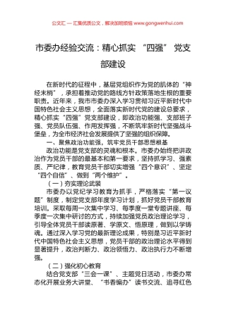 市委办经验交流：精心抓实+“四强”+党支部建设