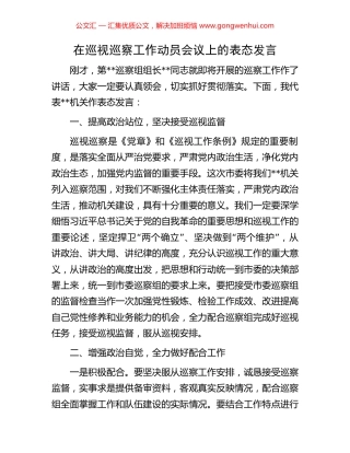 在巡视巡察工作动员会议上的表态发言