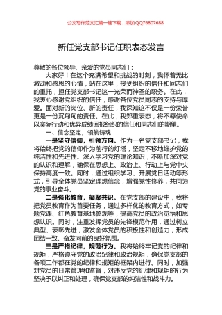 新任党支部书记任职表态发言