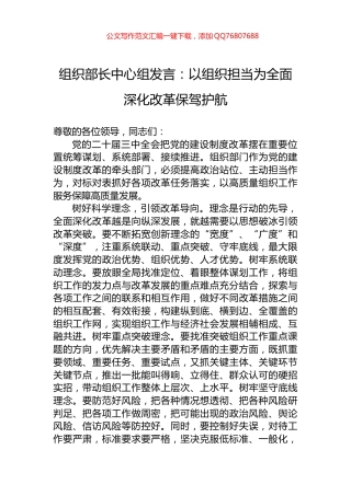 组织部长中心组发言：以组织担当为全面深化改革保驾护航
