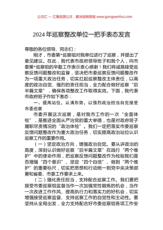 2024年巡察整改单位一把手表态发言