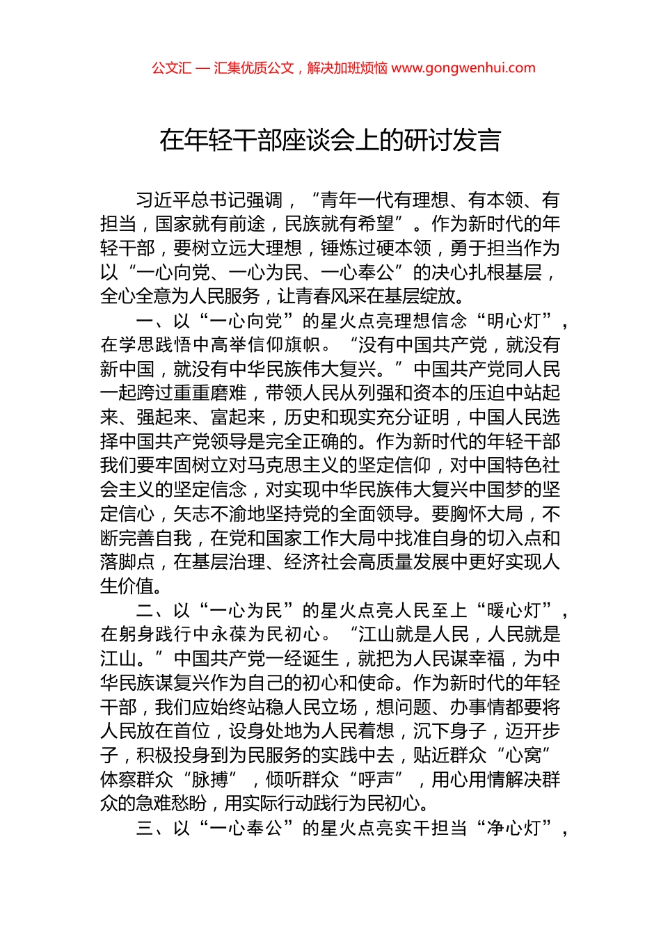 在年轻干部座谈会上的研讨发言 (2)_第1页
