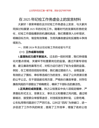 在2025年纪检工作务虚会上的发言材料