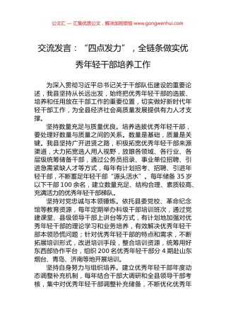 交流发言：“四点发力”，全链条做实优秀年轻干部培养工作