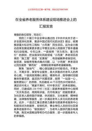 在全省养老服务体系建设现场推进会上的汇报发言