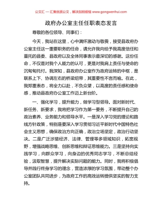 政府办公室主任任职表态发言