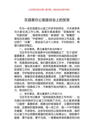在县委办公室座谈会上的发言