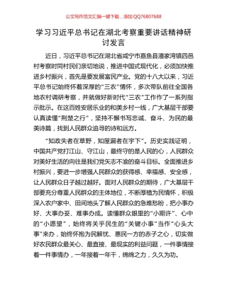 学习习近平总书记在湖北考察重要讲话精神研讨发言