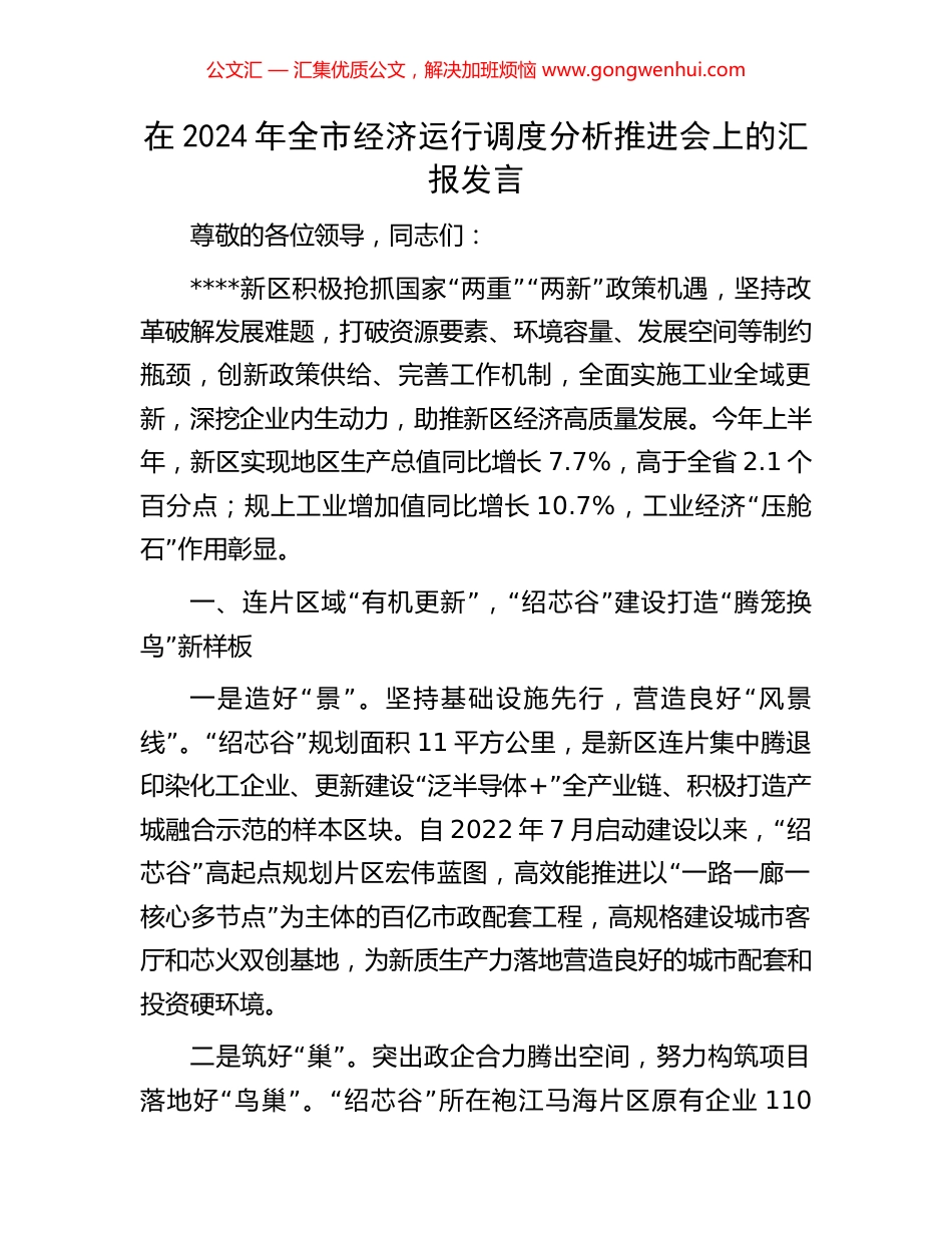在2024年全市经济运行调度分析推进会上的汇报发言_第1页