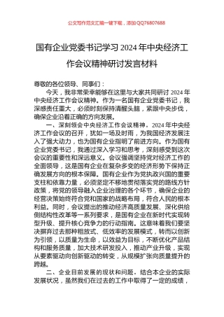 国有企业党委书记学习2024年中央经济工作会议精神研讨发言材料