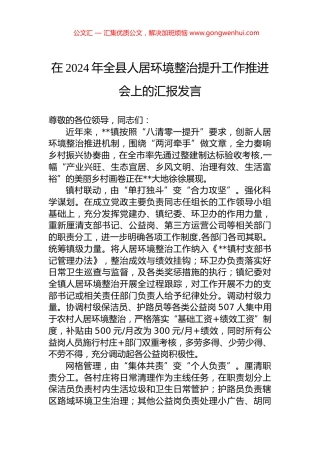 在2024年全县人居环境整治提升工作推进会上的汇报发言 (2)