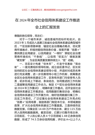 在2024年全市社会信用体系建设工作推进会上的汇报发言 (2)