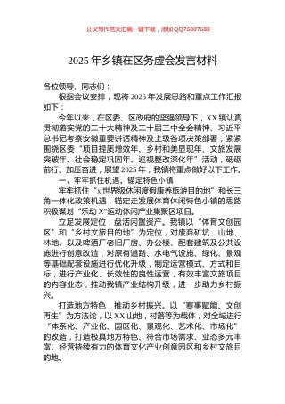 2025年乡镇在区务虚会发言材料