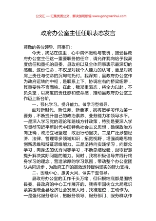 政府办公室主任任职表态发言 (2)