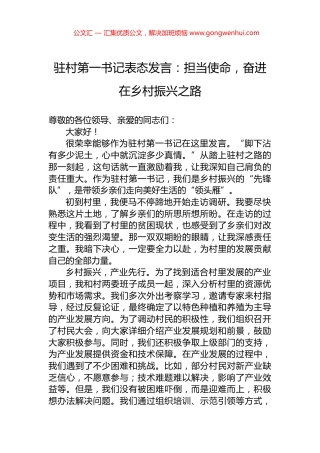 驻村第一书记表态发言：担当使命，奋进在乡村振兴之路