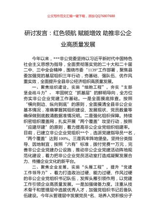 研讨发言：红色领航+赋能增效+助推非公企业高质量发展