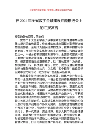 在2024年全省数字金融建设专题推进会上的汇报发言