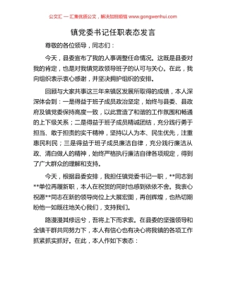 镇党委书记任职表态发言