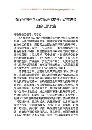 在全省国有企业改革深化提升行动推进会上的汇报发言
