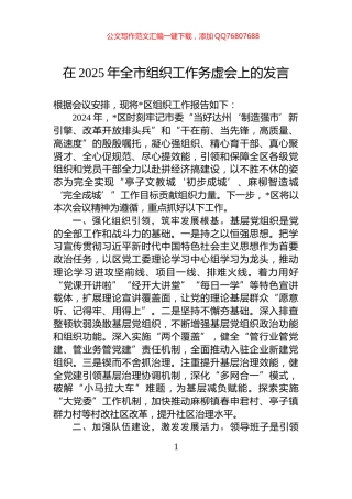在2025年全市组织工作务虚会上的发言