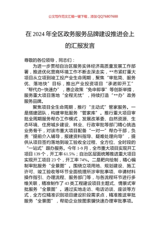 在2024年全区政务服务品牌建设推进会上的汇报发言