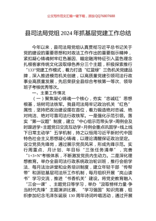 县司法局党组2024年抓基层党建工作总结
