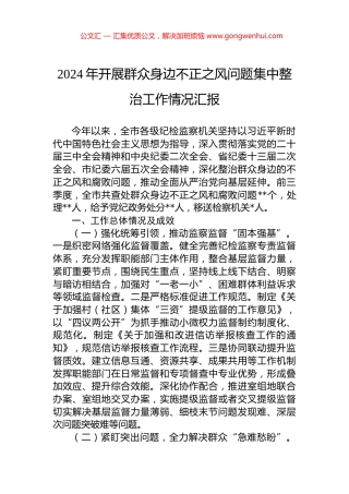 2024年开展群众身边不正之风问题集中整治工作情况汇报